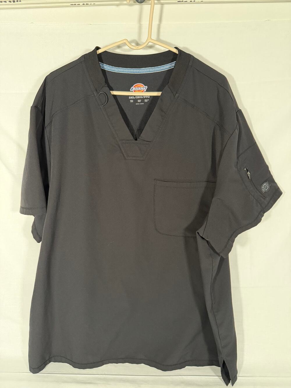 Dickies Scrub Top 3XL Black V-Neck Workwear Zipper Sleeve Pocket 26x33